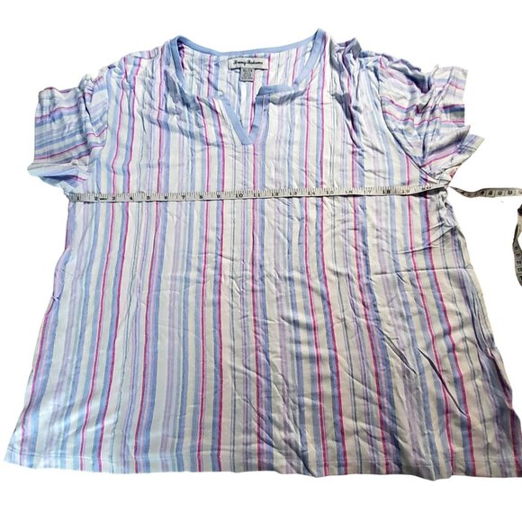Tommy Bahama Womens Size XL Short Sleeve Cotton Pajama Set Striped Blue/Pink - Picture 4 of 16